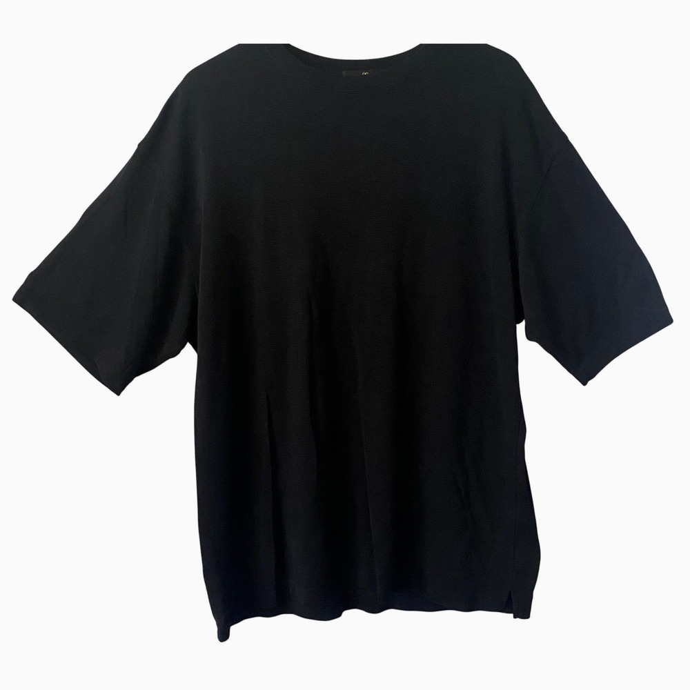 Bugatchi Uomo Black Ribbed Knit Short Sleeve Shirt Oversized XXL Modal Blend